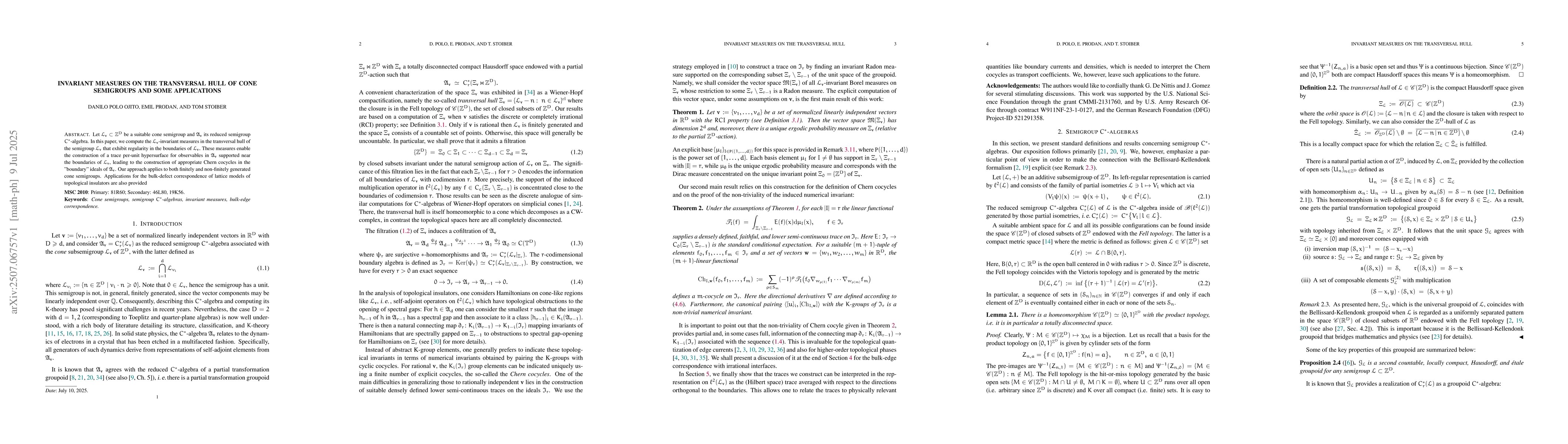 Thumbnail for Invariant measures on the transversal hull of cone semigroups and some
  applications