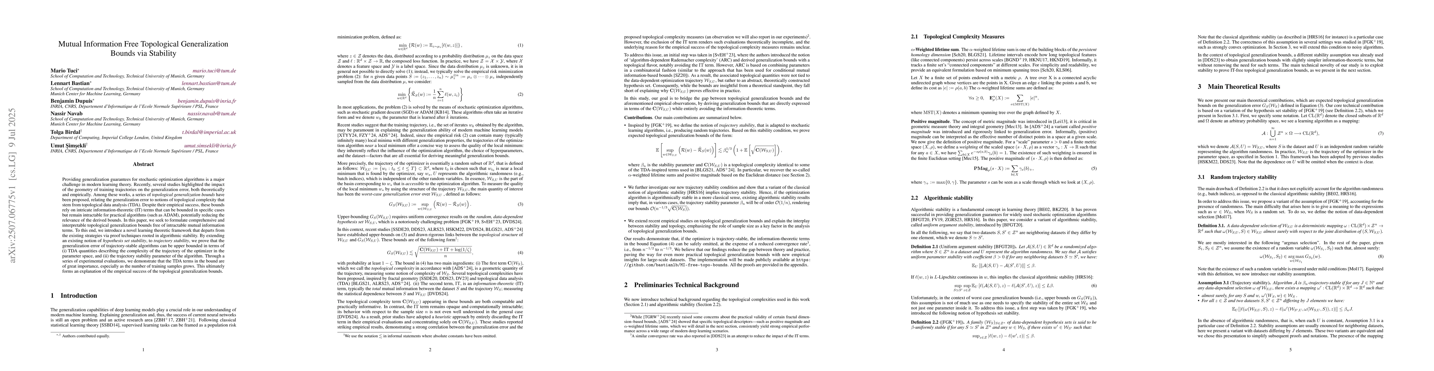Thumbnail for Mutual Information Free Topological Generalization Bounds via Stability
