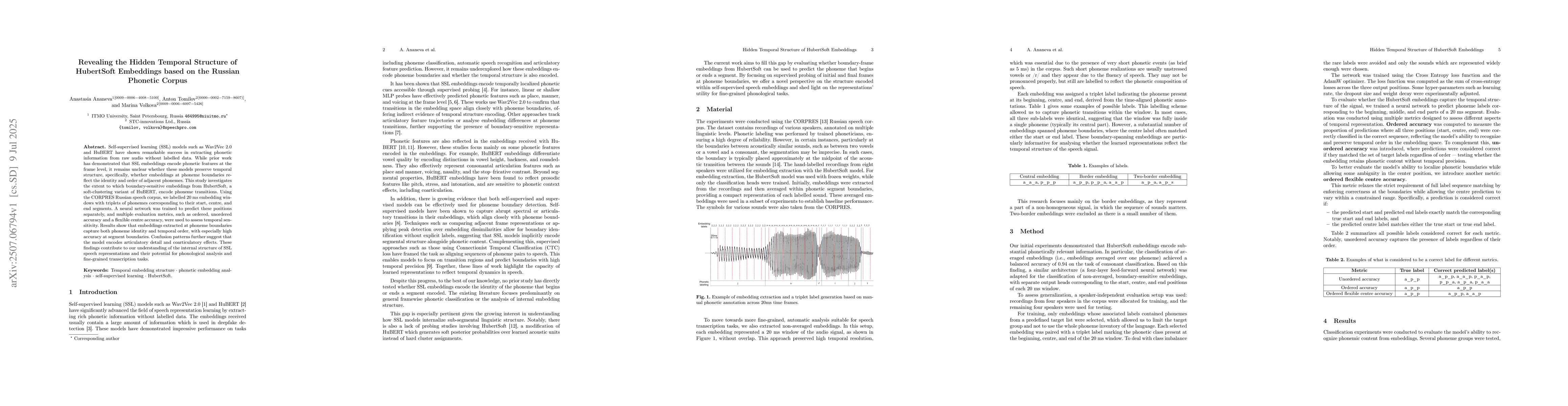 Thumbnail for Revealing the Hidden Temporal Structure of HubertSoft Embeddings based
  on the Russian Phonetic Corpus