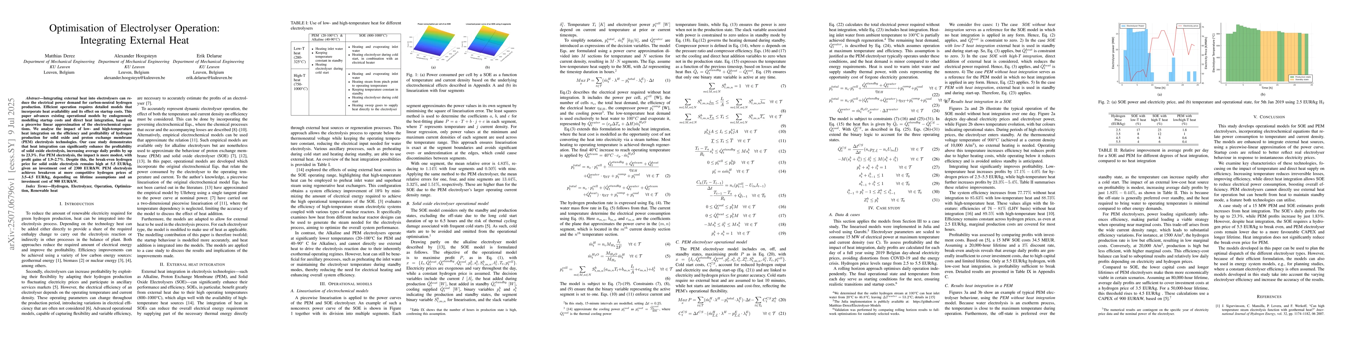 Thumbnail for Optimisation of Electrolyser Operation: Integrating External Heat