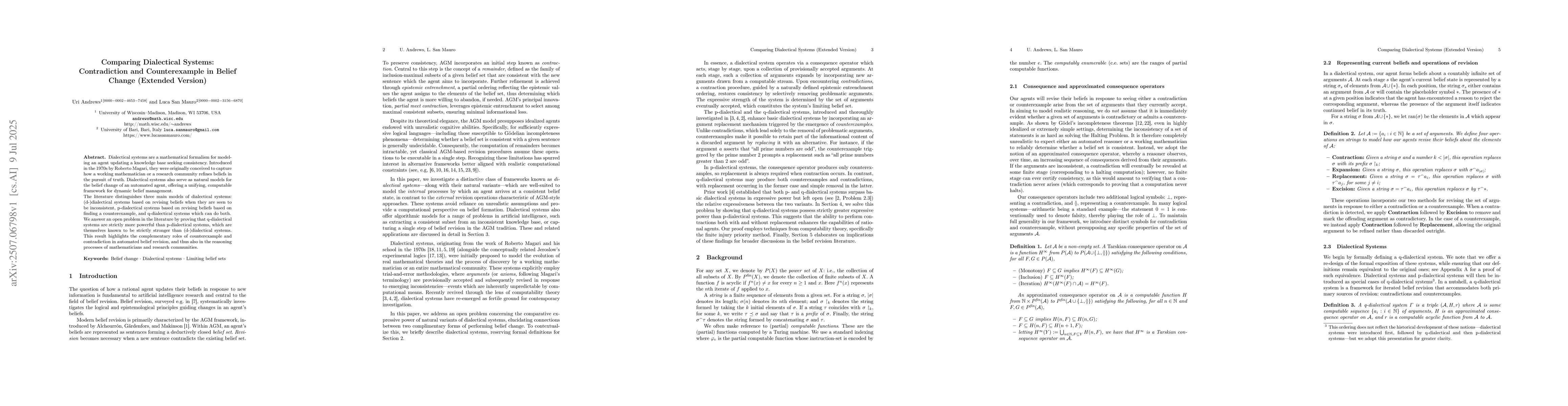 Thumbnail for Comparing Dialectical Systems: Contradiction and Counterexample in
  Belief Change (Extended Version)