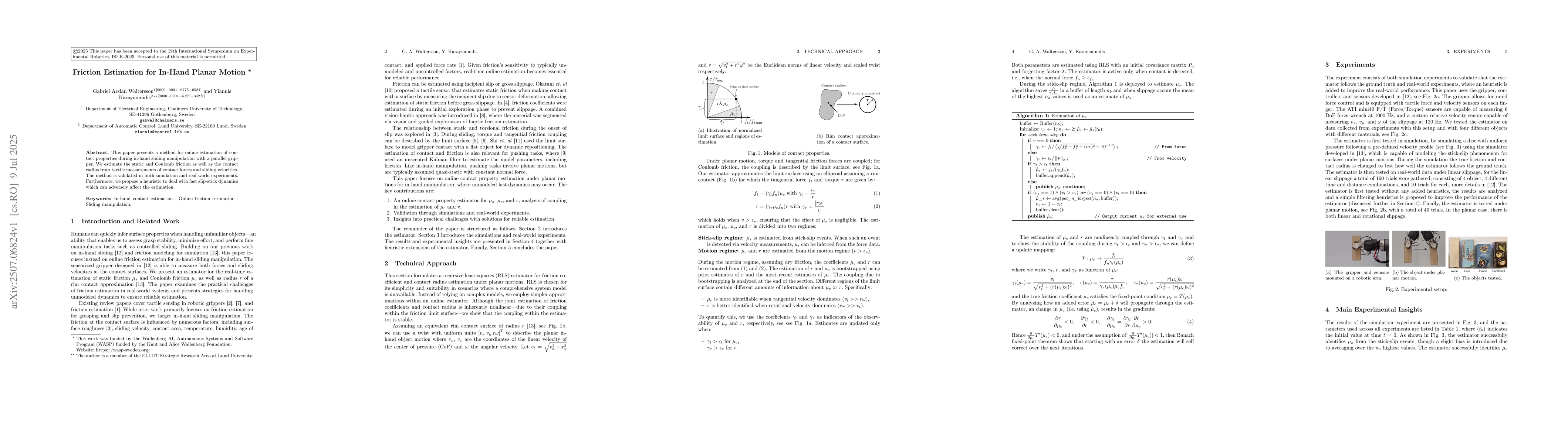 Thumbnail for Friction Estimation for In-Hand Planar Motion