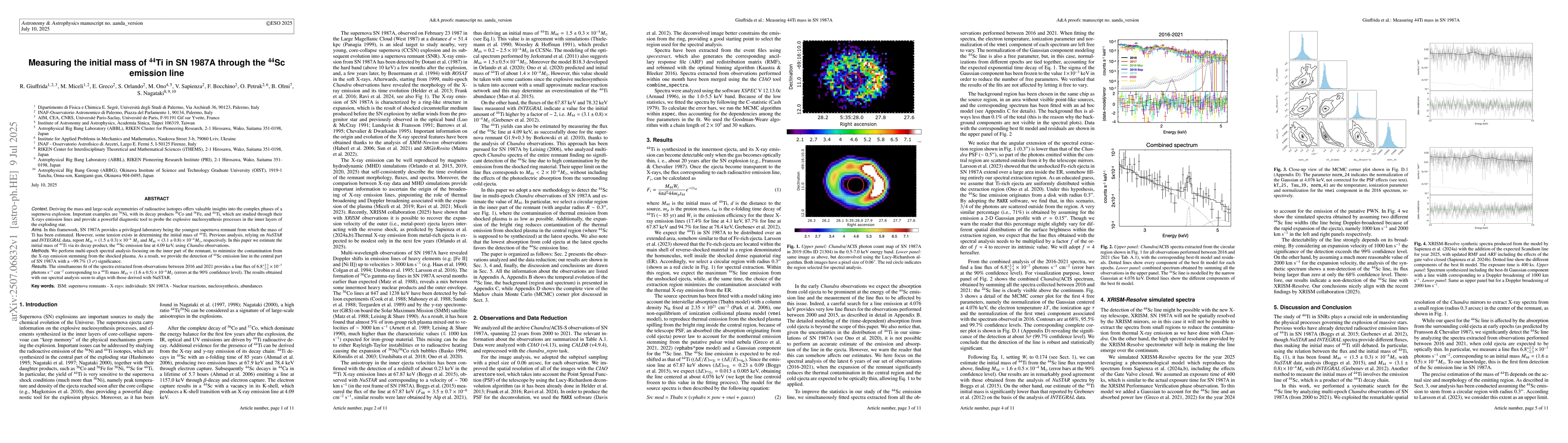 Thumbnail for Measuring the initial mass of 44Ti in SN 1987A through the 44Sc emission
  line