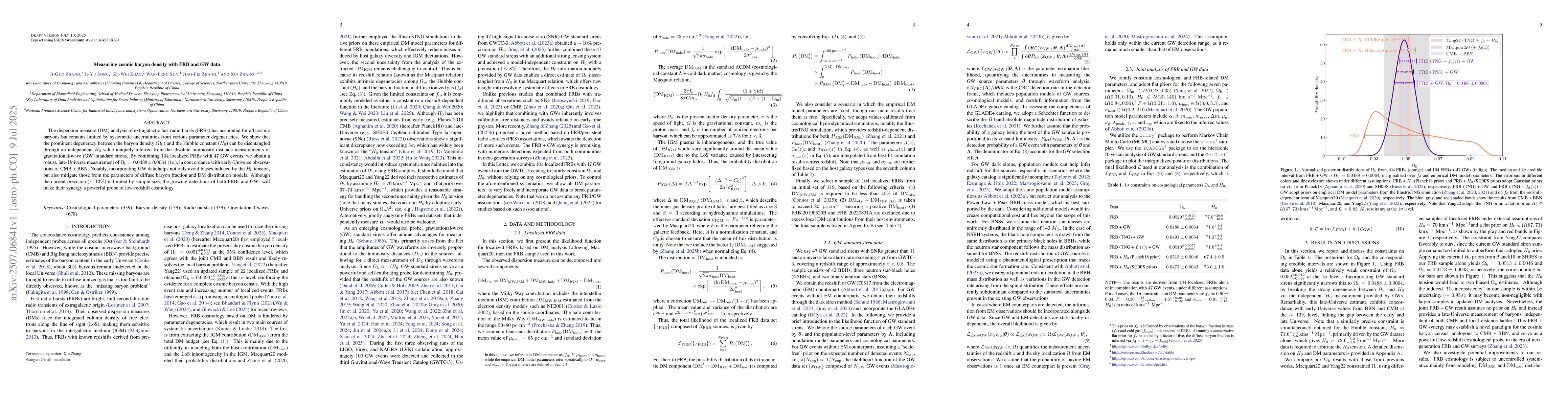 Thumbnail for Measuring cosmic baryon density with FRB and GW data