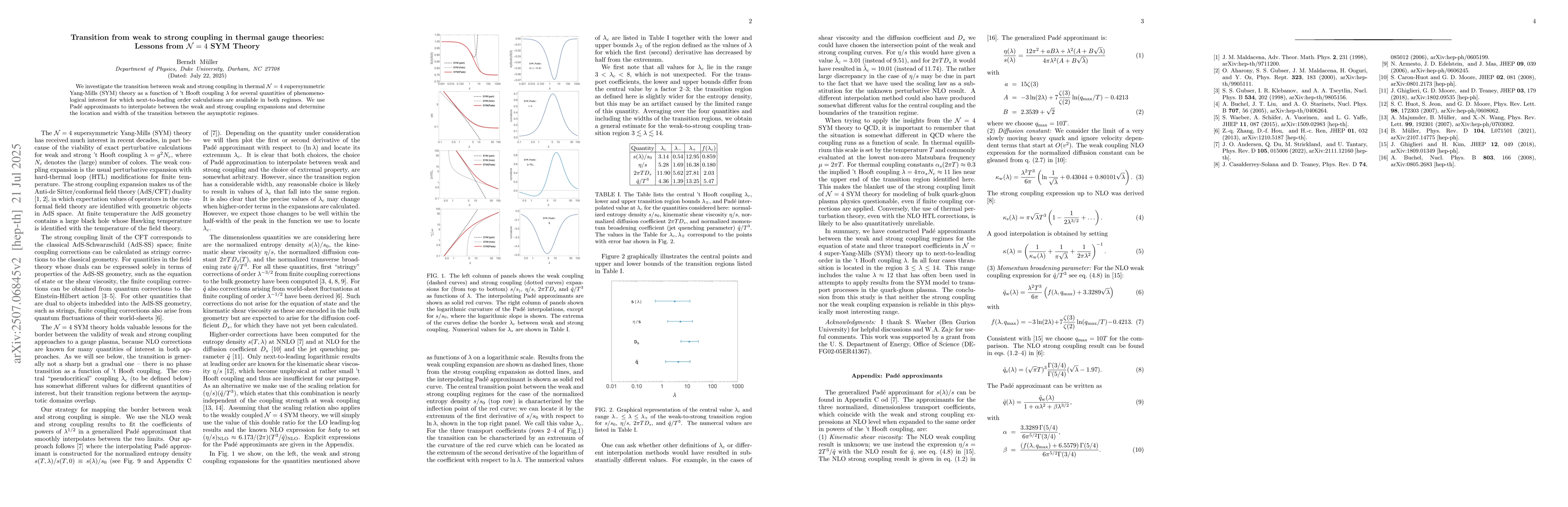 Thumbnail for Transition from weak to strong coupling in thermal gauge theories:
  Lessons from ${\cal N}=4$ SYM Theory