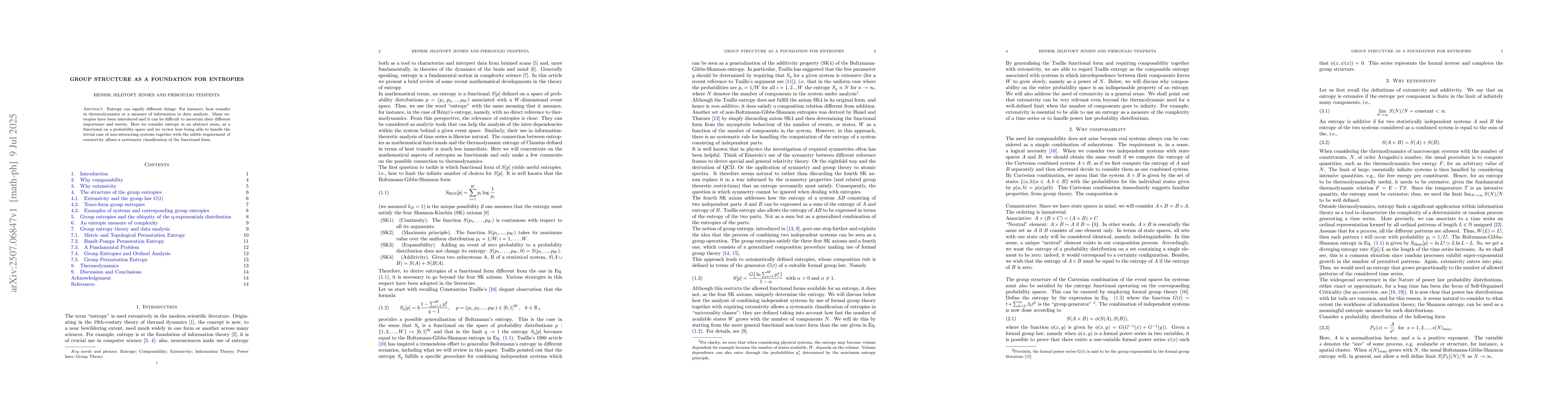 Thumbnail for Group structure as a foundation for entropies