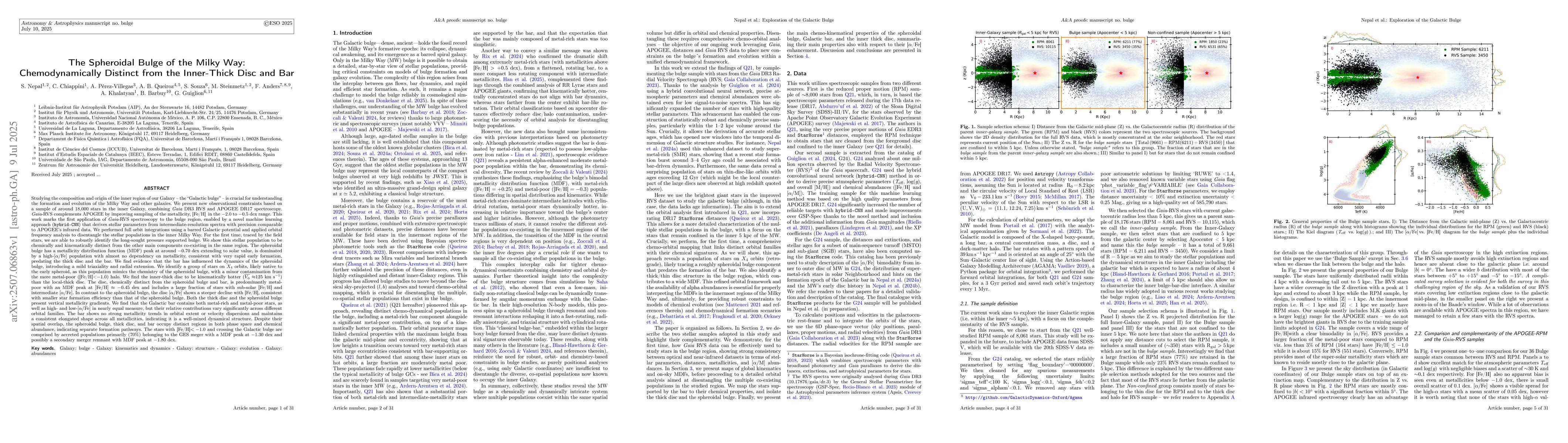 Thumbnail for The Spheroidal Bulge of the Milky Way: Chemodynamically Distinct from
  the Inner-Thick Disc and Bar