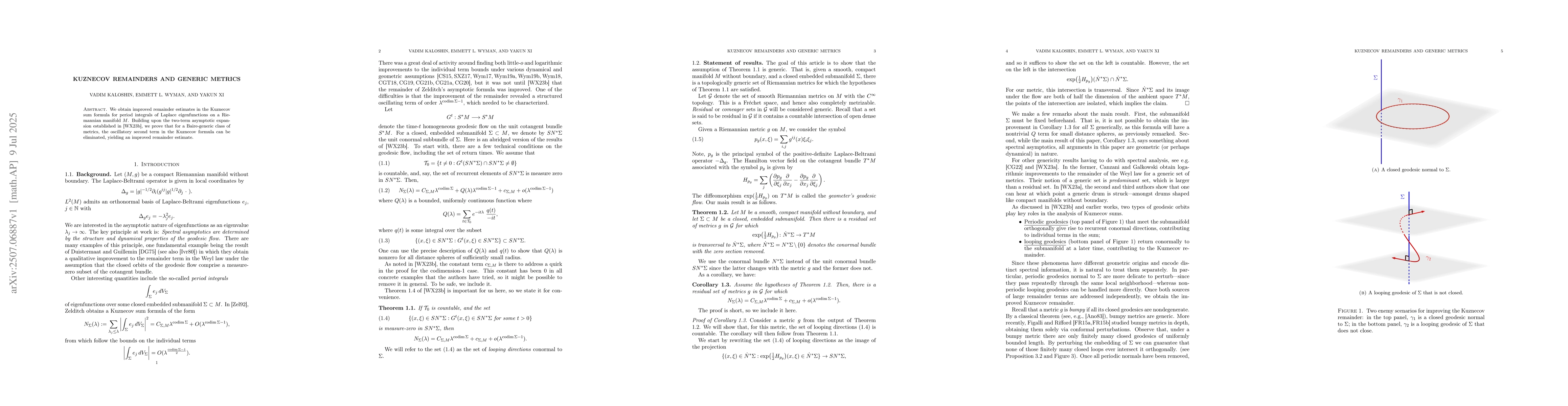 Thumbnail for Kuznecov remainders and generic metrics