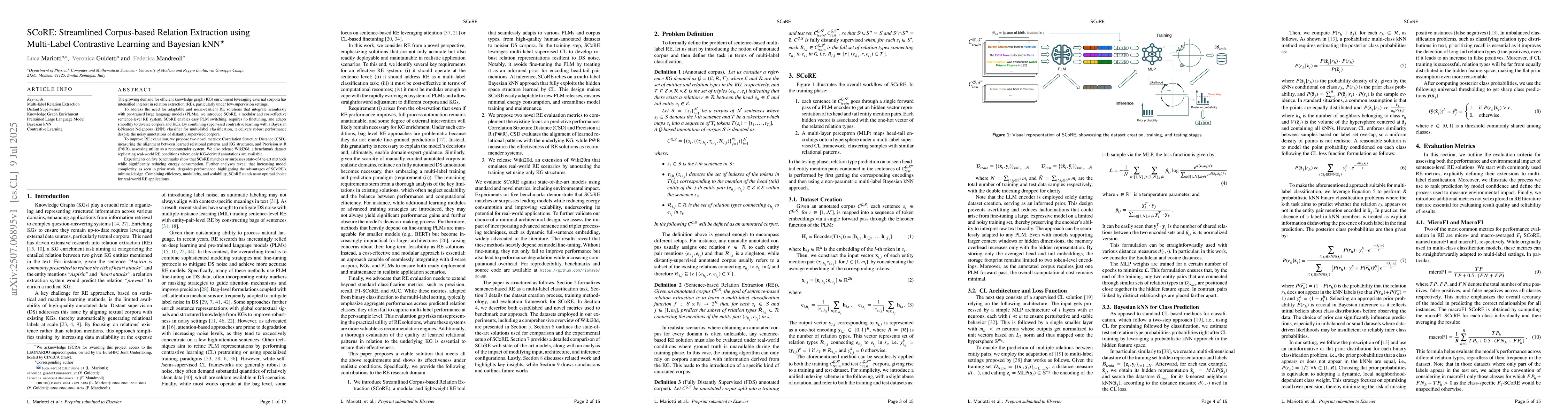 Thumbnail for SCoRE: Streamlined Corpus-based Relation Extraction using Multi-Label
  Contrastive Learning and Bayesian kNN