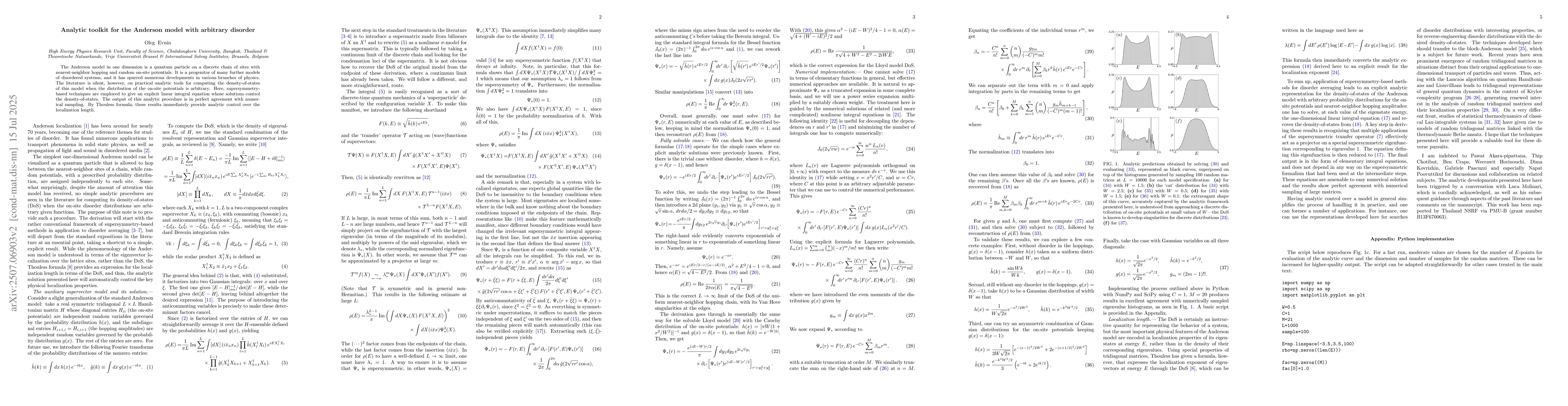 Thumbnail for Analytic toolkit for the Anderson model with arbitrary disorder