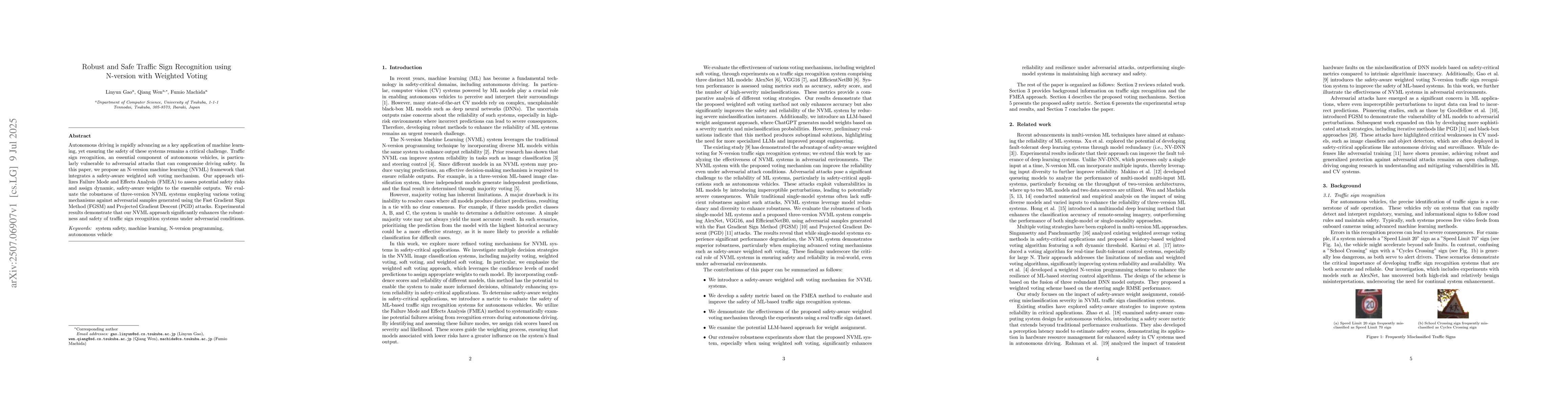 Thumbnail for Robust and Safe Traffic Sign Recognition using N-version with Weighted
  Voting