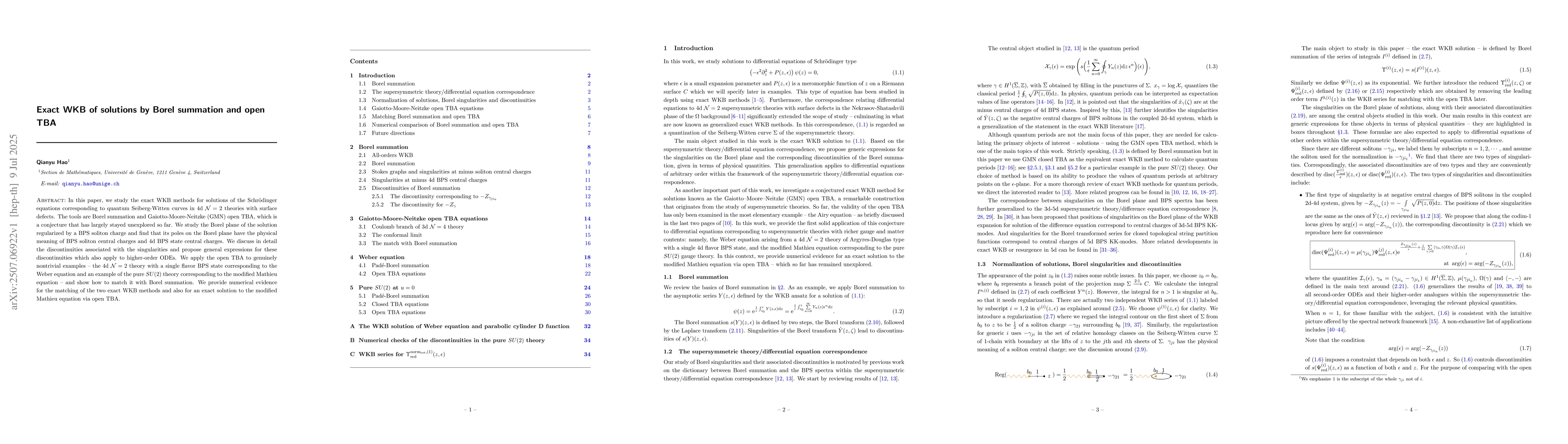 Thumbnail for Exact WKB of solutions by Borel summation and open TBA