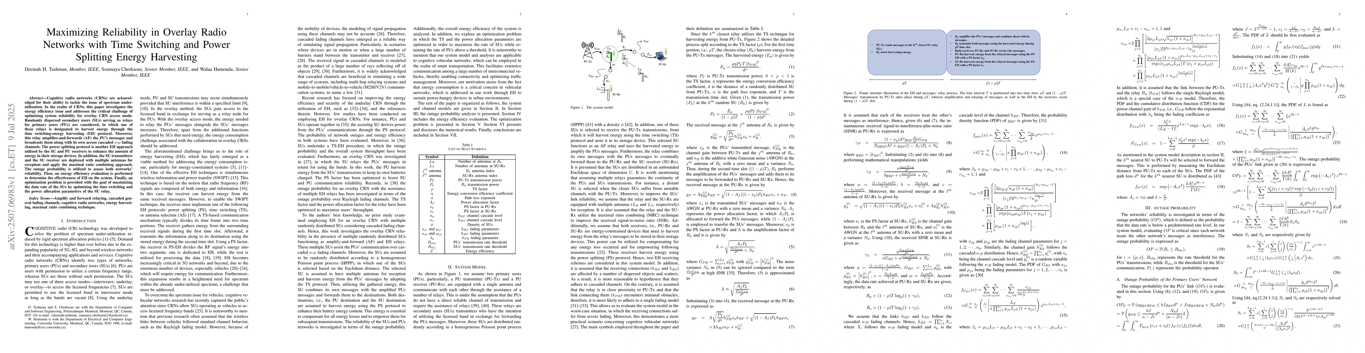 Thumbnail for Maximizing Reliability in Overlay Radio Networks with Time Switching and
  Power Splitting Energy Harvesting