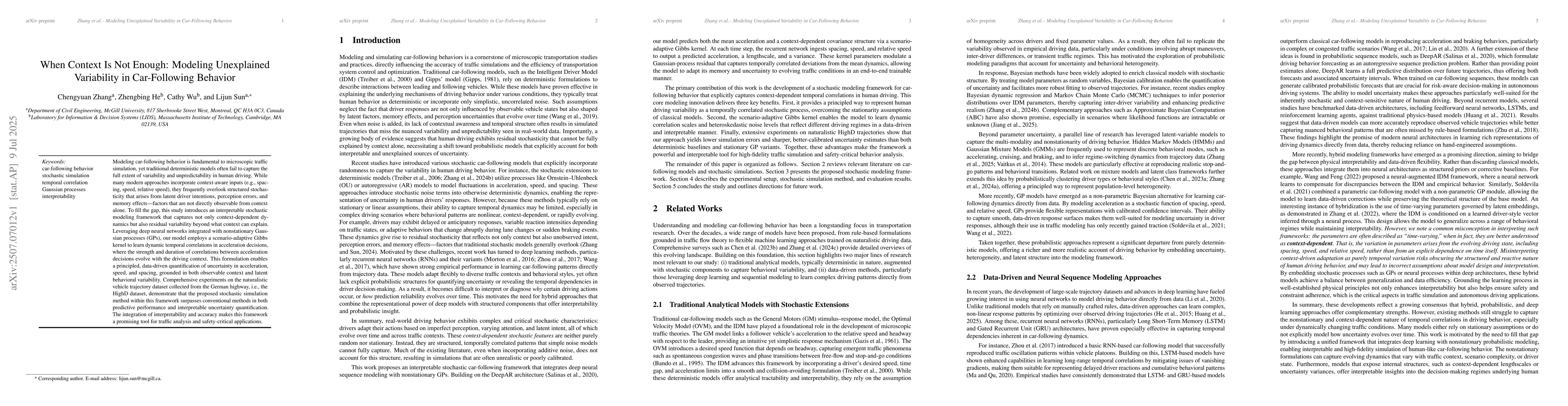 Thumbnail for When Context Is Not Enough: Modeling Unexplained Variability in
  Car-Following Behavior