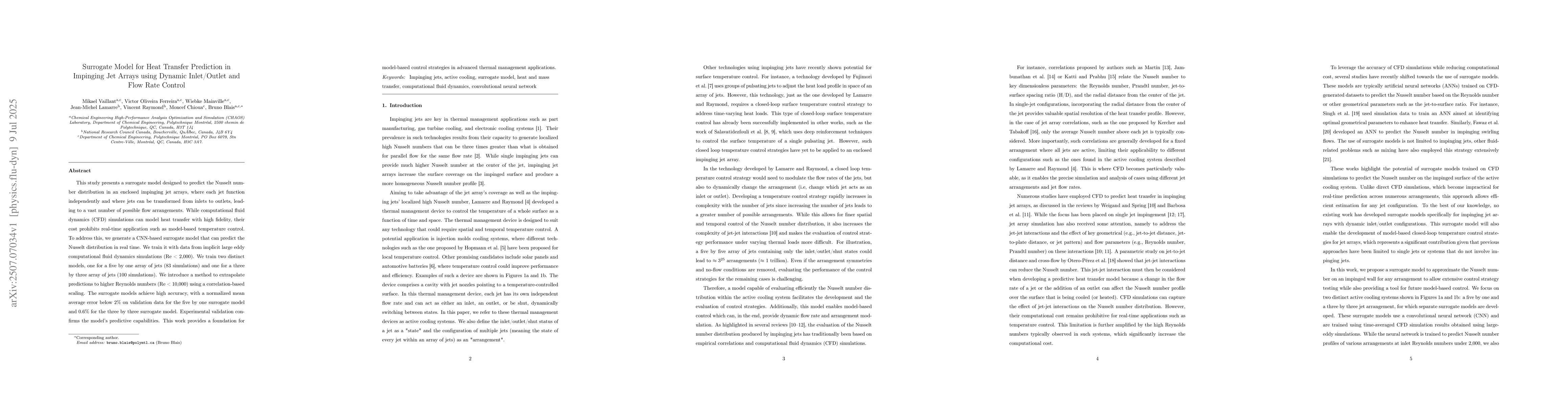 Thumbnail for Surrogate Model for Heat Transfer Prediction in Impinging Jet Arrays
  using Dynamic Inlet/Outlet and Flow Rate Control