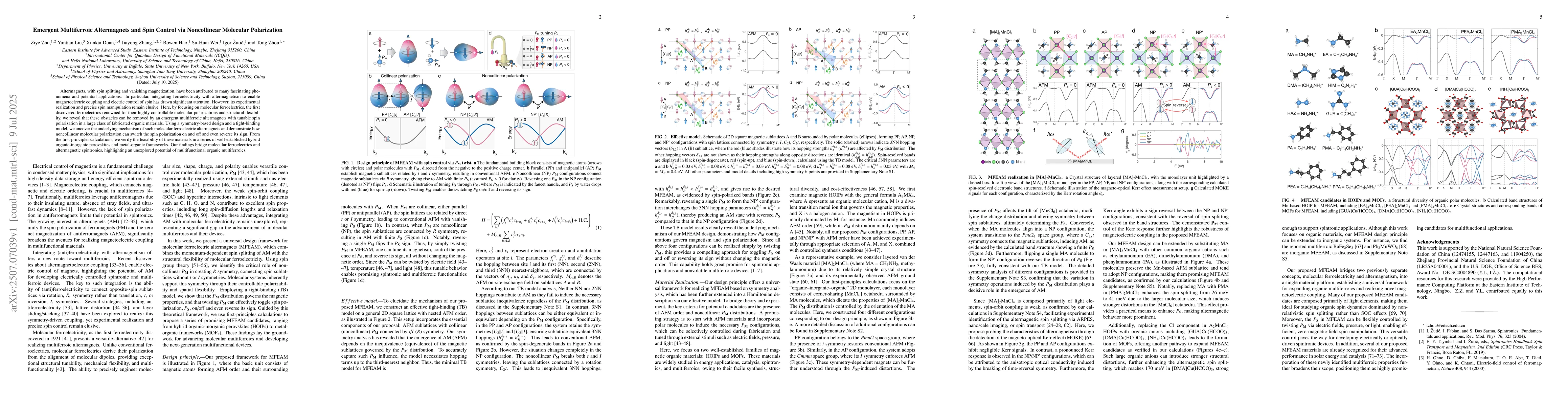 Thumbnail for Emergent Multiferroic Altermagnets and Spin Control via Noncollinear
  Molecular Polarization