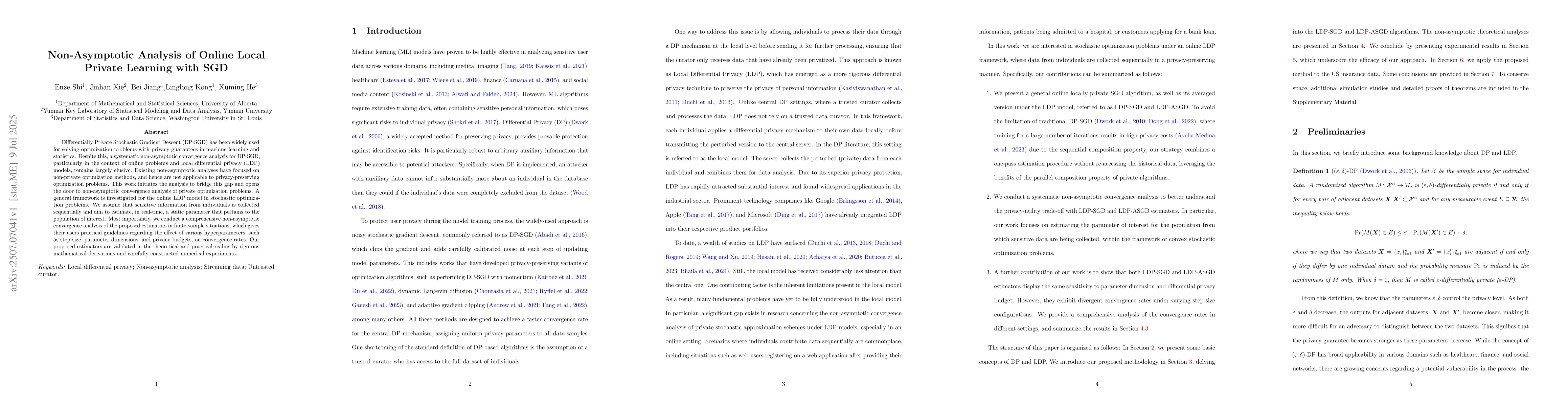 Thumbnail for Non-Asymptotic Analysis of Online Local Private Learning with SGD