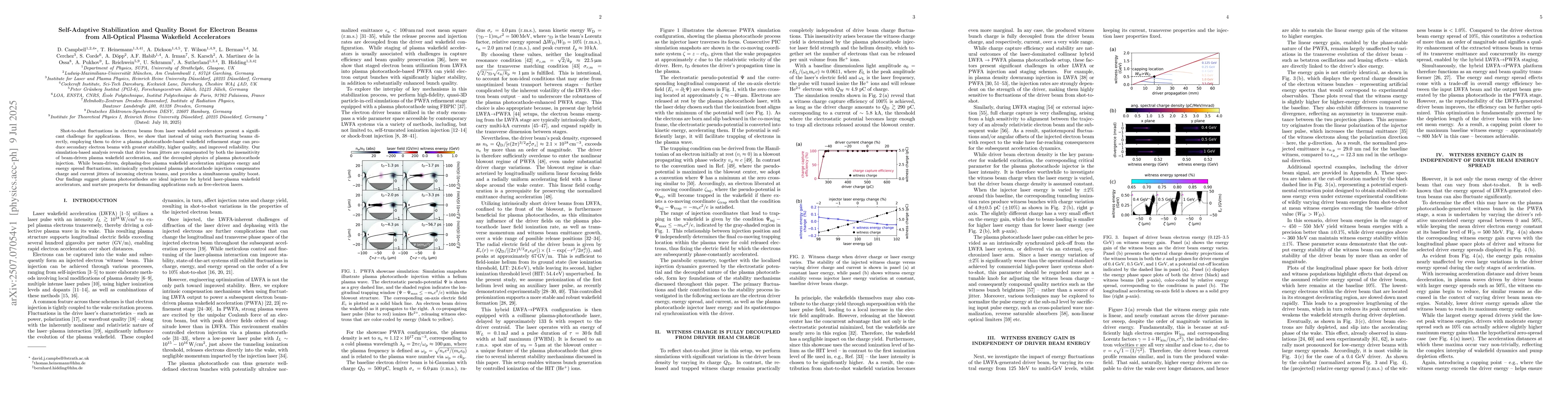 Thumbnail for Self-Adaptive Stabilization and Quality Boost for Electron Beams from
  All-Optical Plasma Wakefield Accelerators