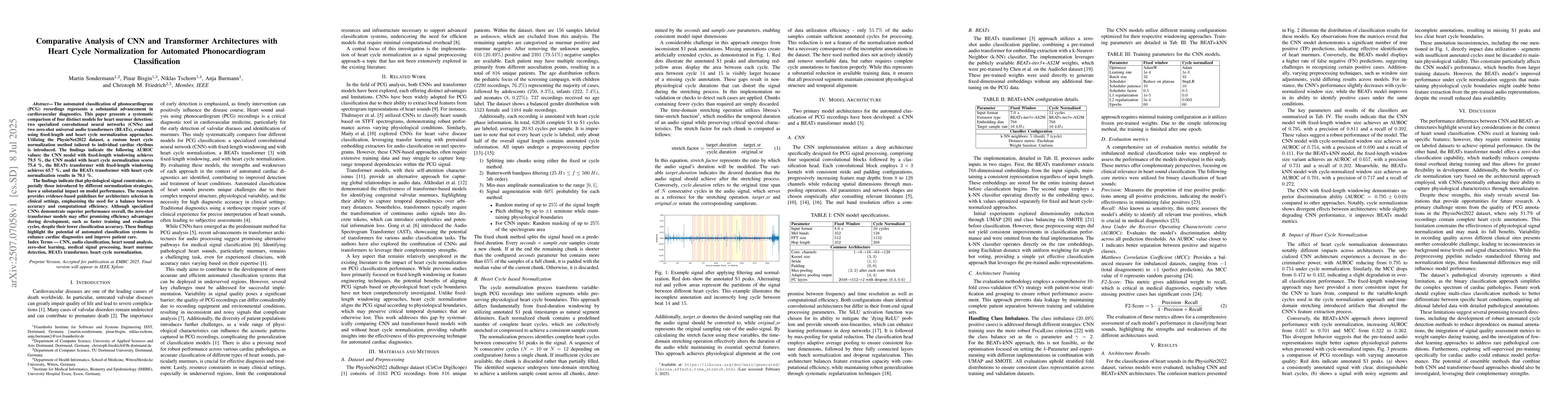 Thumbnail for Comparative Analysis of CNN and Transformer Architectures with Heart
  Cycle Normalization for Automated Phonocardiogram Classification