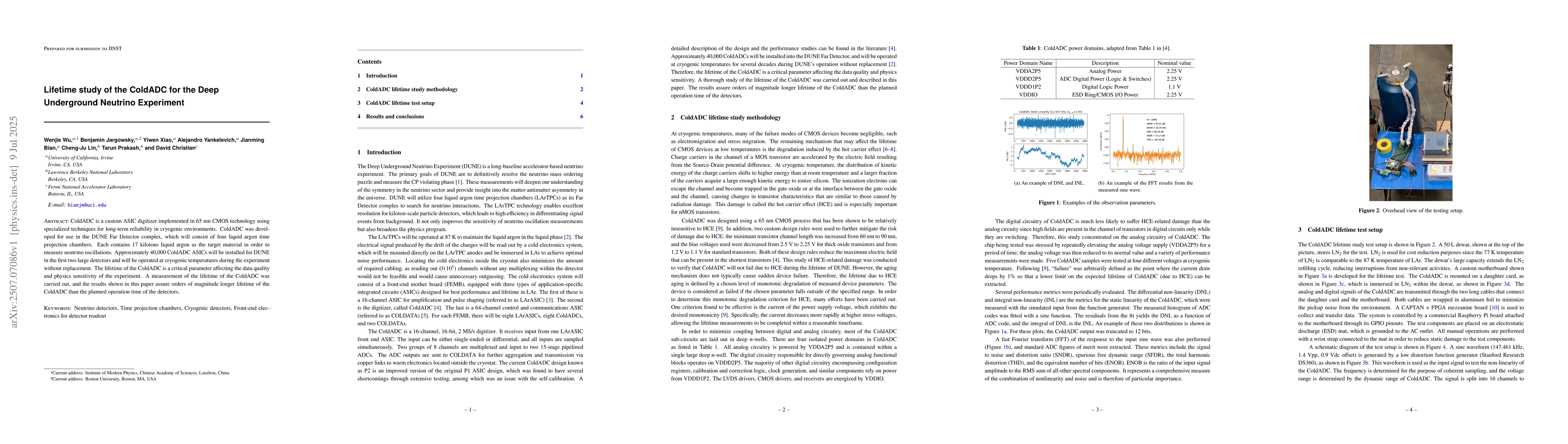 Thumbnail for Lifetime study of the ColdADC for the Deep Underground Neutrino
  Experiment