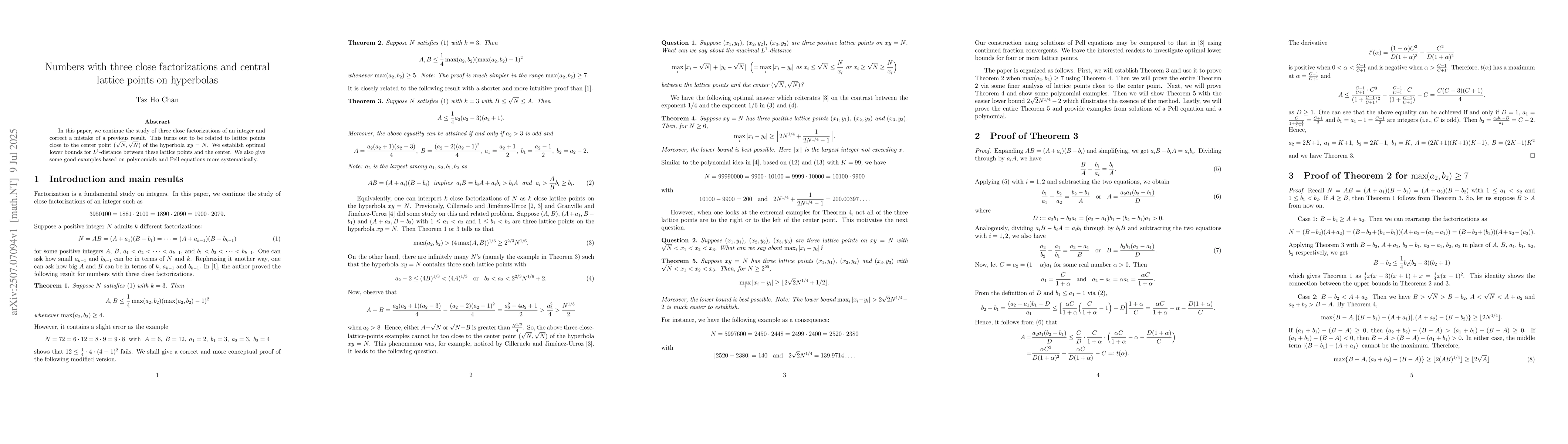 Thumbnail for Numbers with three close factorizations and central lattice points on
  hyperbolas