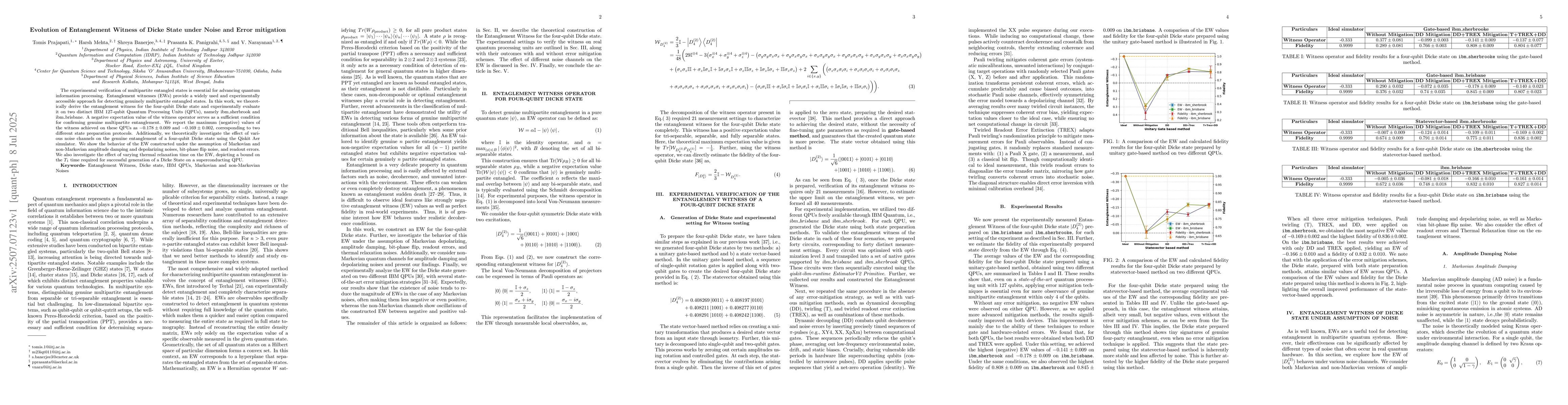 Thumbnail for Evolution of Entanglement Witness of Dicke State under Noise and Error
  Mitigation