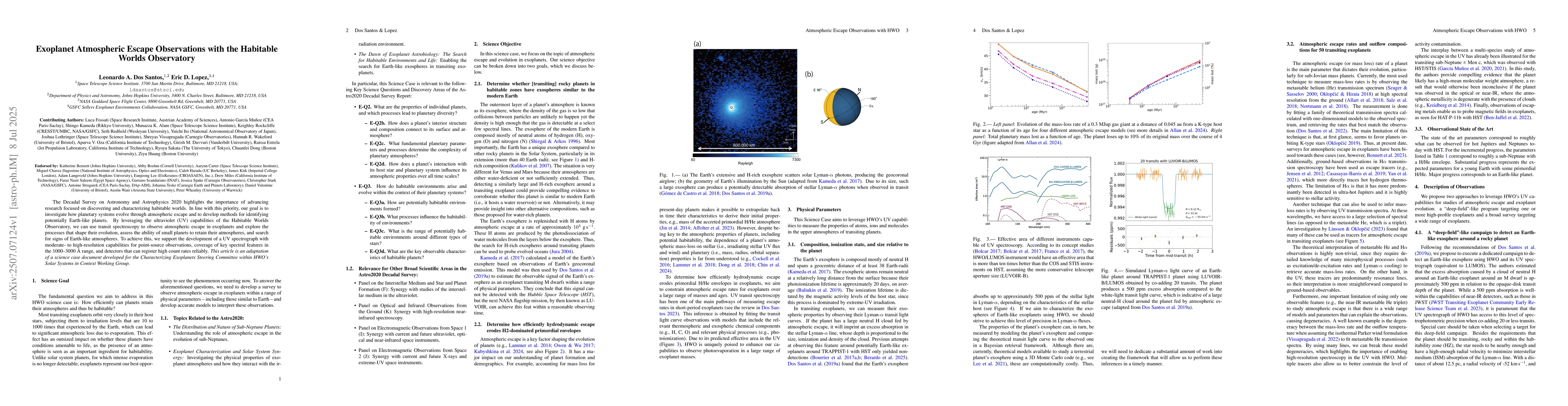 Thumbnail for Exoplanet Atmospheric Escape Observations with the Habitable Worlds
  Observatory