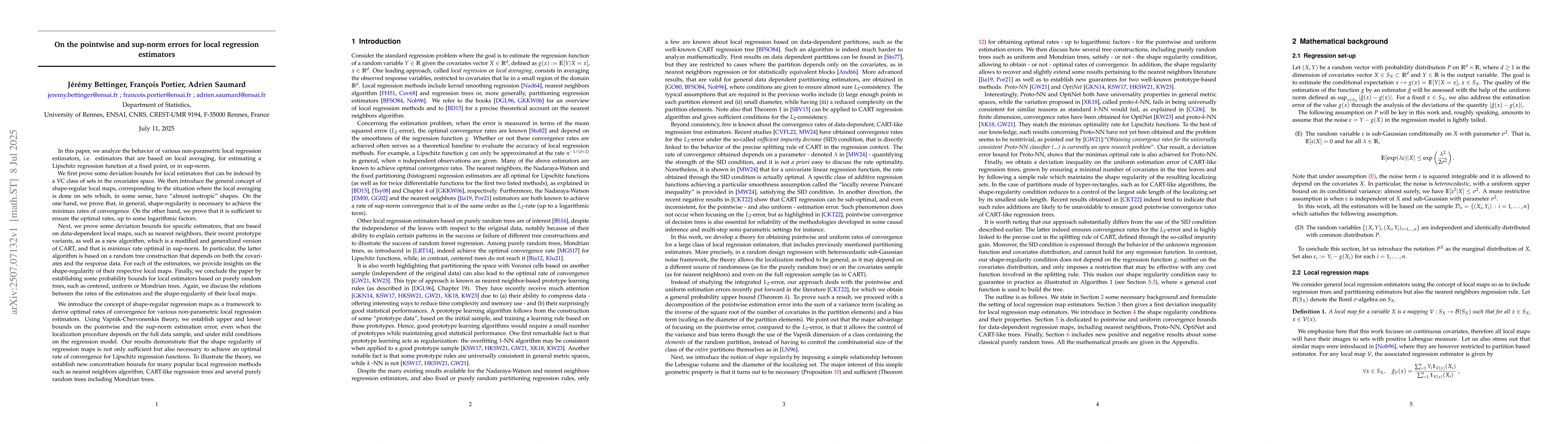 Thumbnail for On the pointwise and sup-norm errors for local regression estimators