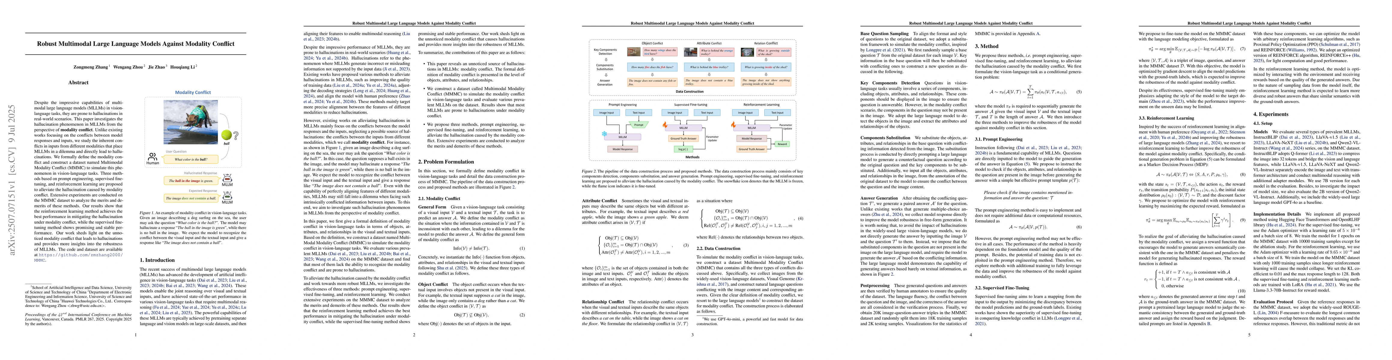 Thumbnail for Robust Multimodal Large Language Models Against Modality Conflict