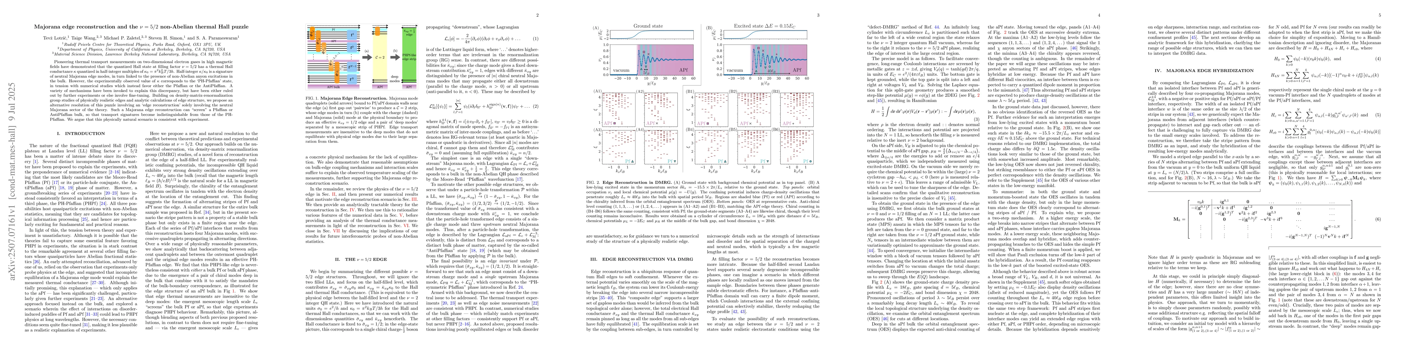 Thumbnail for Majorana edge reconstruction and the $ν=5/2$ non-Abelian thermal Hall
  puzzle