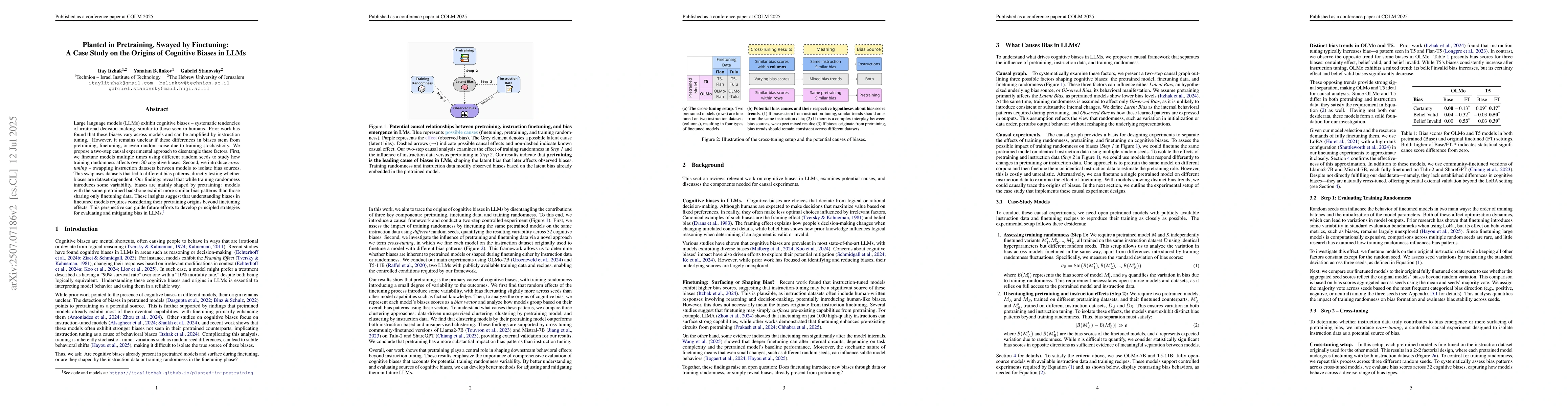Thumbnail for Planted in Pretraining, Swayed by Finetuning: A Case Study on the
  Origins of Cognitive Biases in LLMs