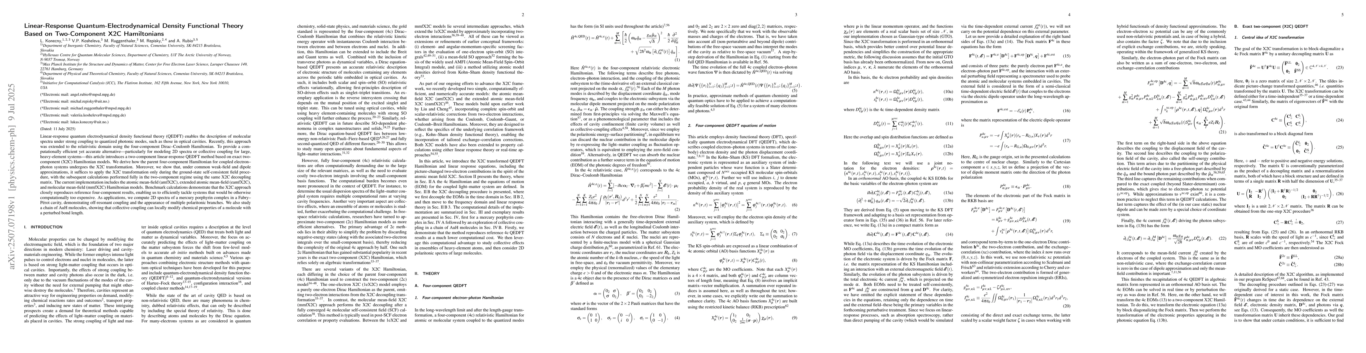 Thumbnail for Linear-Response Quantum-Electrodynamical Density Functional Theory Based
  on Two-Component X2C Hamiltonians