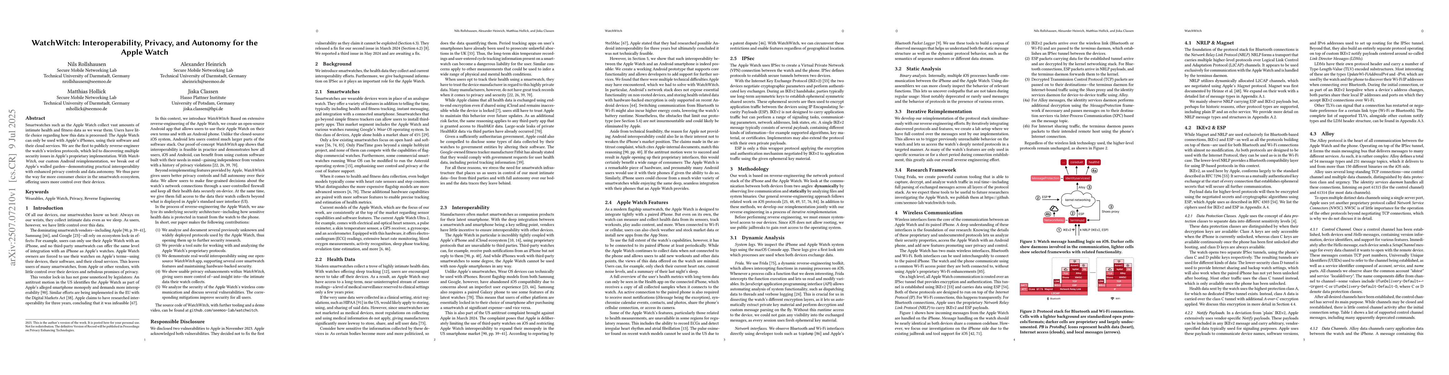 Thumbnail for WatchWitch: Interoperability, Privacy, and Autonomy for the Apple Watch