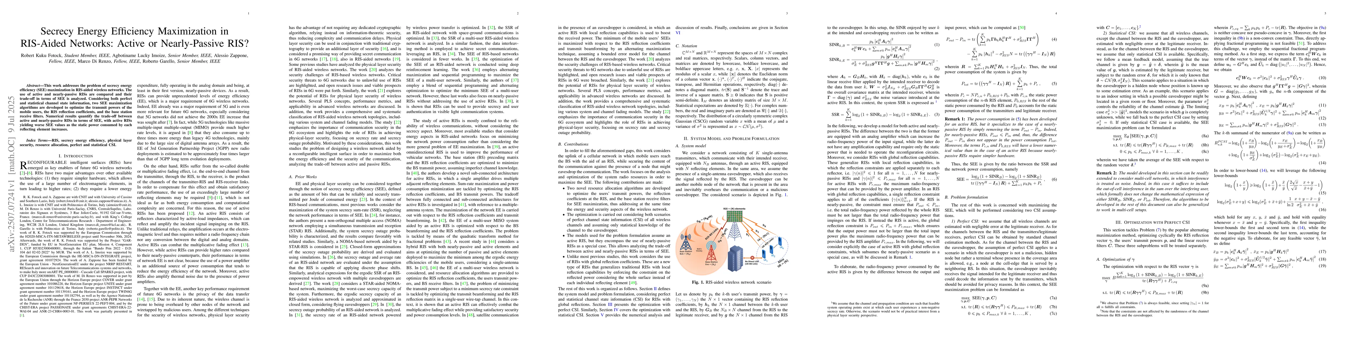 Thumbnail for Secrecy Energy Efficiency Maximization in RIS-Aided Networks: Active or
  Nearly-Passive RIS?