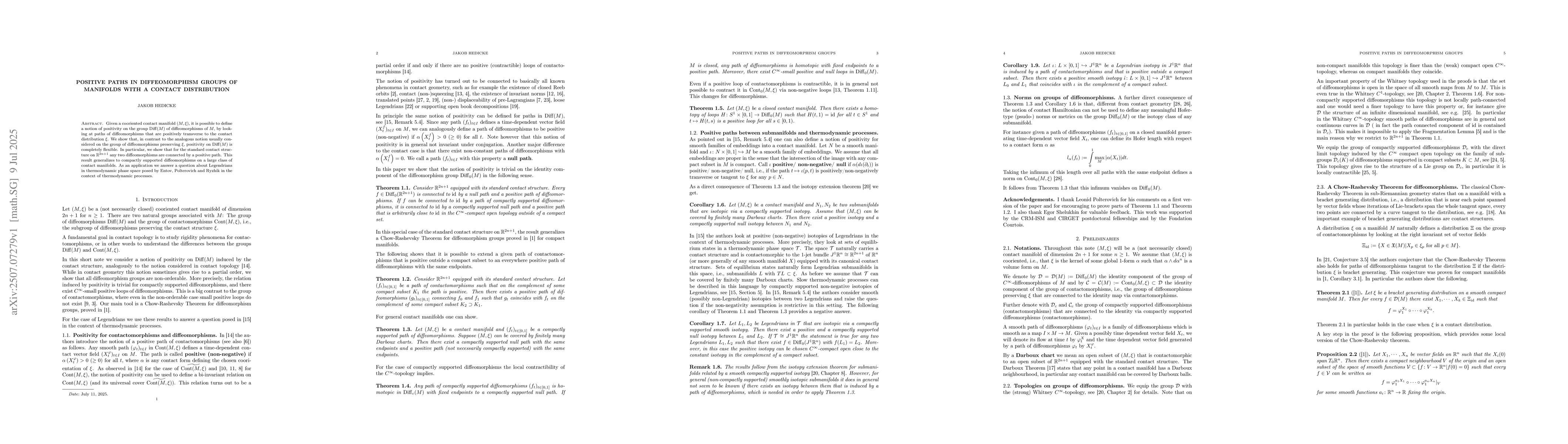 Thumbnail for Positive paths in diffeomorphism groups of manifolds with a contact
  distribution