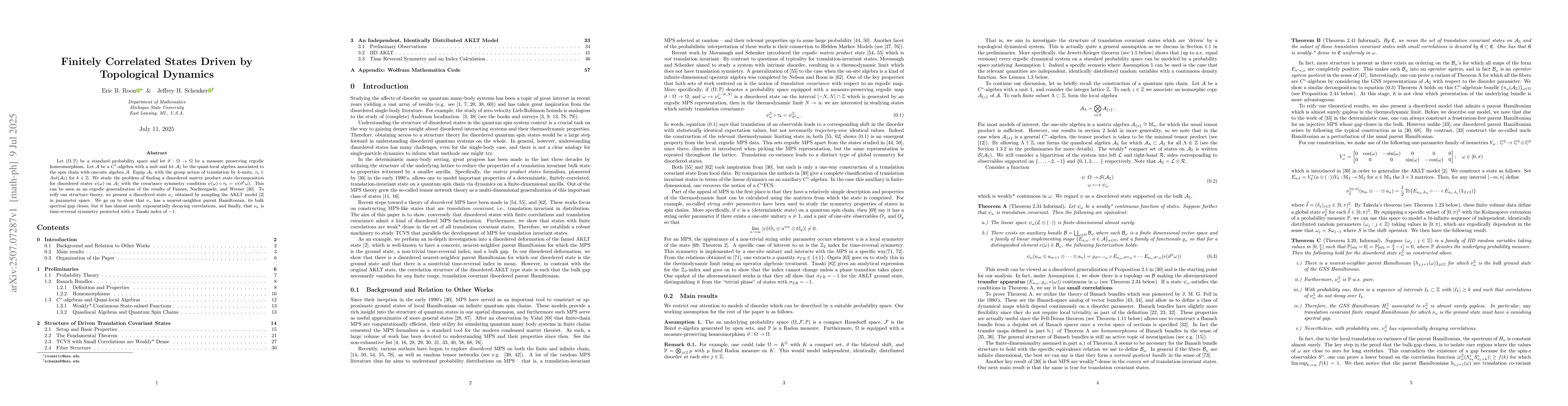 Thumbnail for Finitely Correlated States Driven by Topological Dynamics