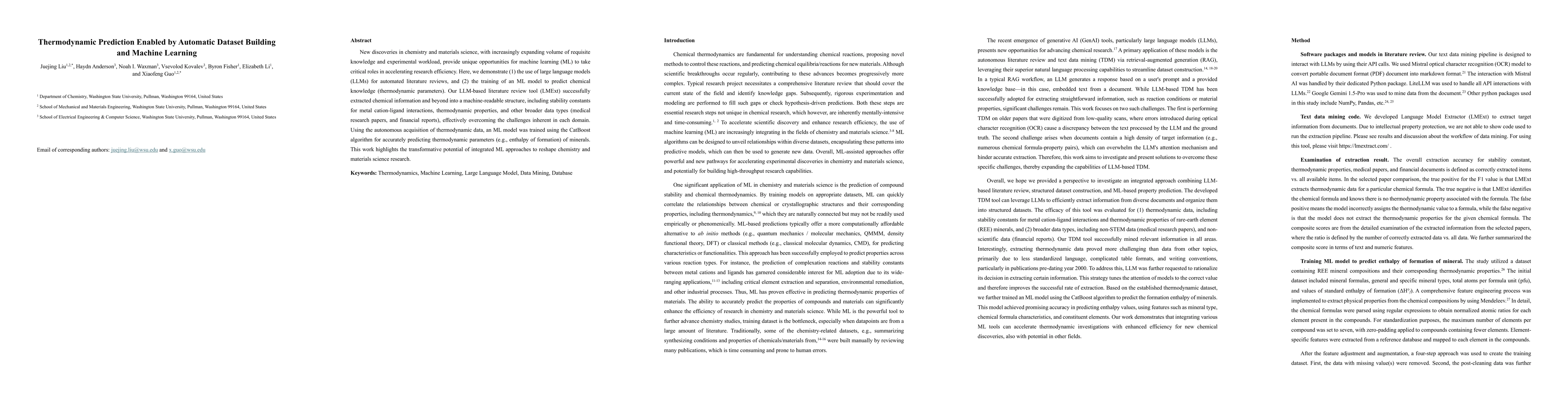 Thumbnail for Thermodynamic Prediction Enabled by Automatic Dataset Building and
  Machine Learning