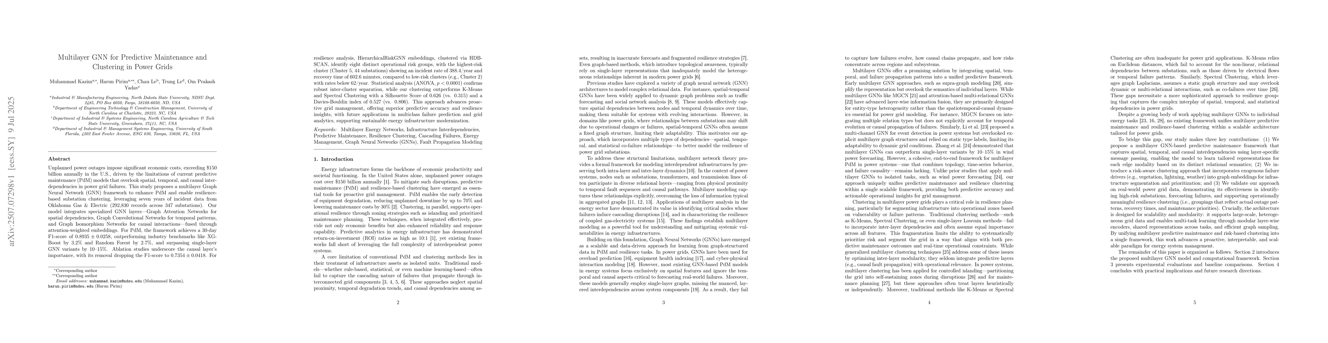 Thumbnail for Multilayer GNN for Predictive Maintenance and Clustering in Power Grids