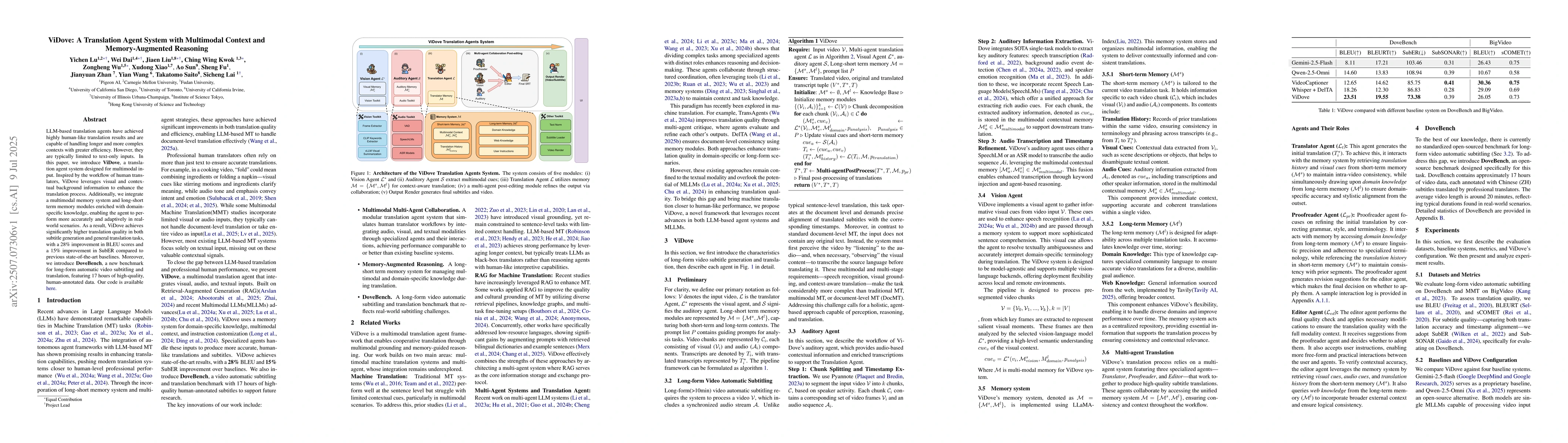 Thumbnail for ViDove: A Translation Agent System with Multimodal Context and
  Memory-Augmented Reasoning