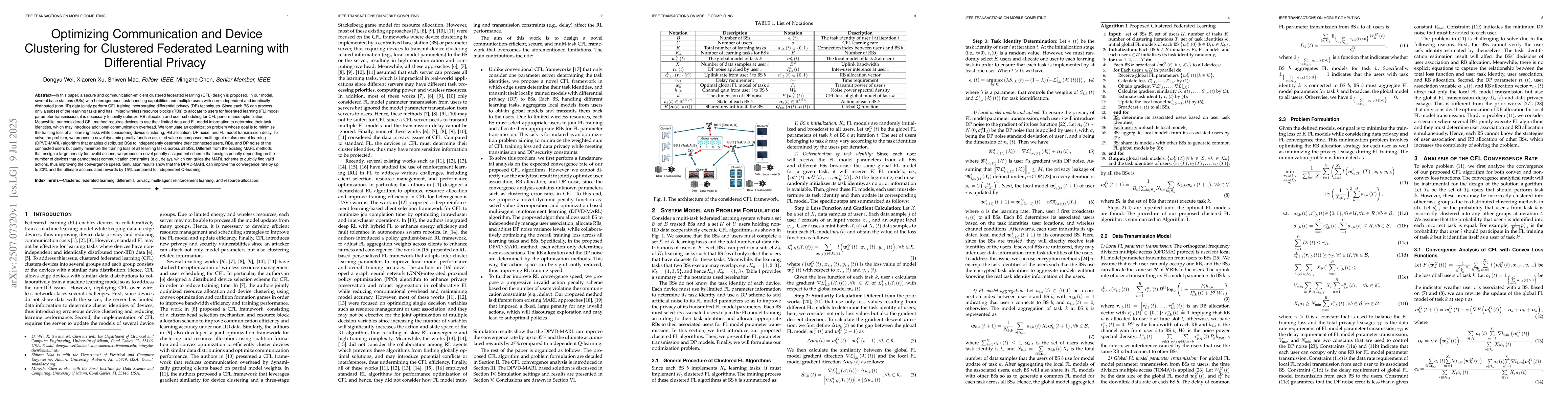 Thumbnail for Optimizing Communication and Device Clustering for Clustered Federated
  Learning with Differential Privacy