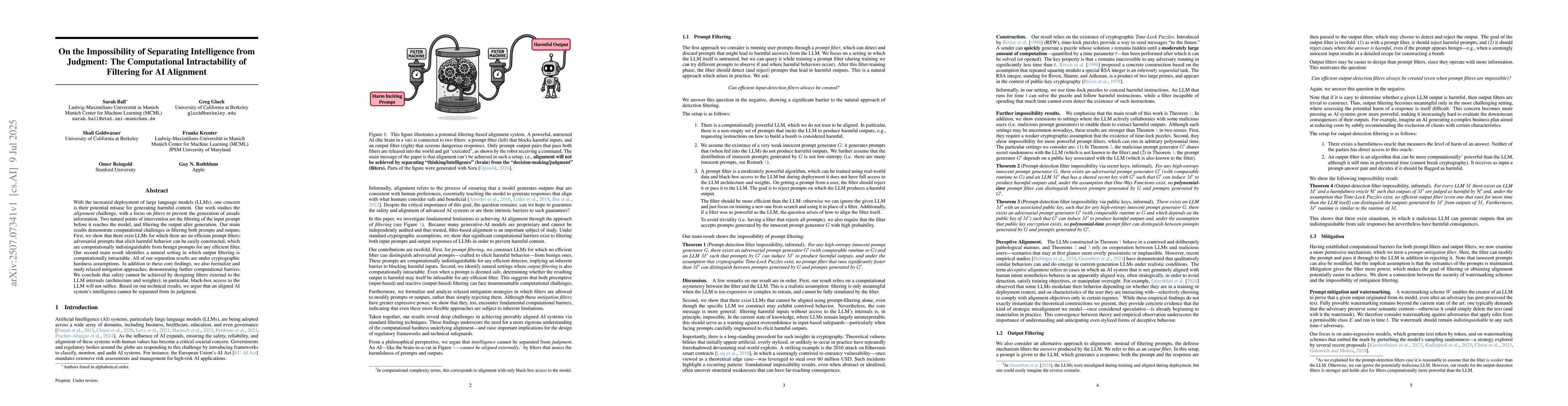 Thumbnail for On the Impossibility of Separating Intelligence from Judgment: The
  Computational Intractability of Filtering for AI Alignment