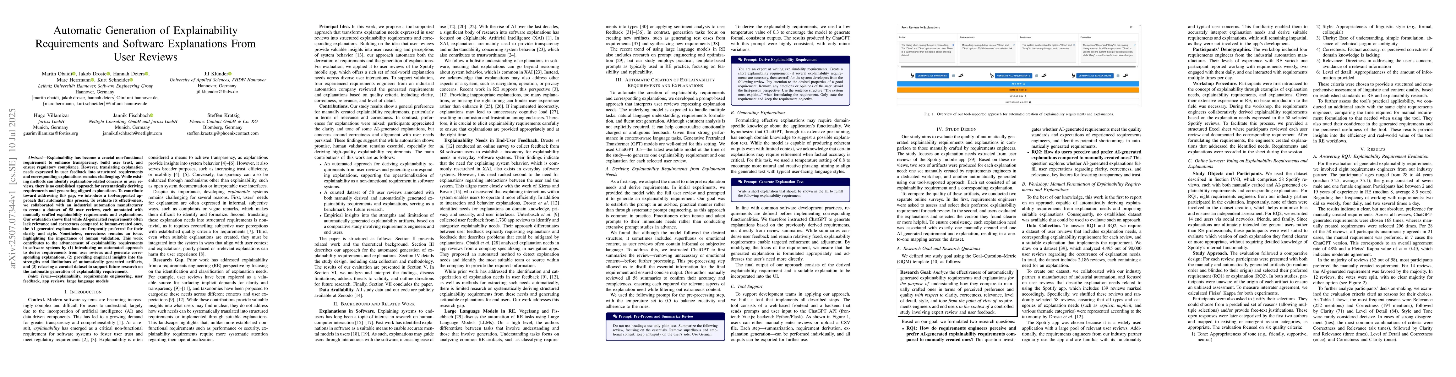 Thumbnail for Automatic Generation of Explainability Requirements and Software
  Explanations From User Reviews