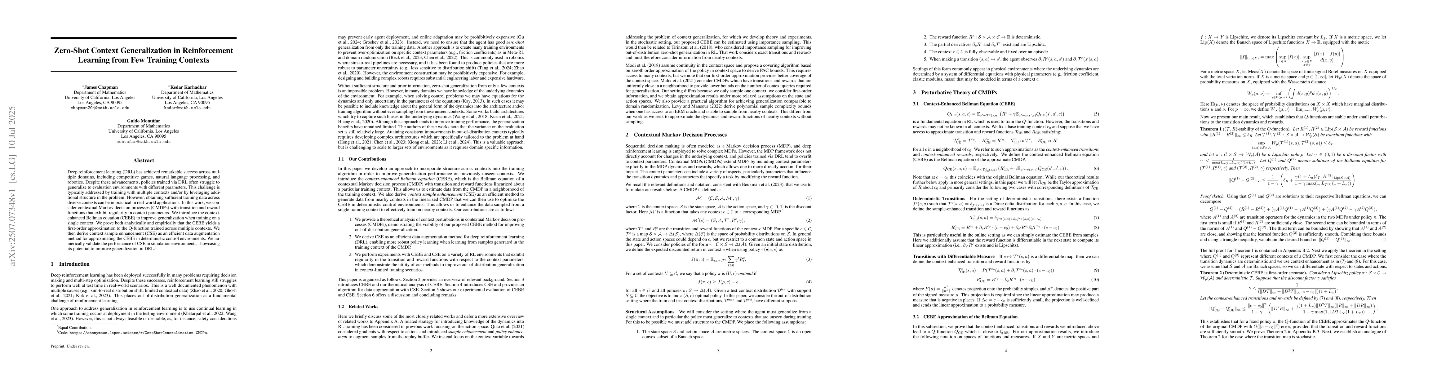 Thumbnail for Zero-Shot Context Generalization in Reinforcement Learning from Few
  Training Contexts