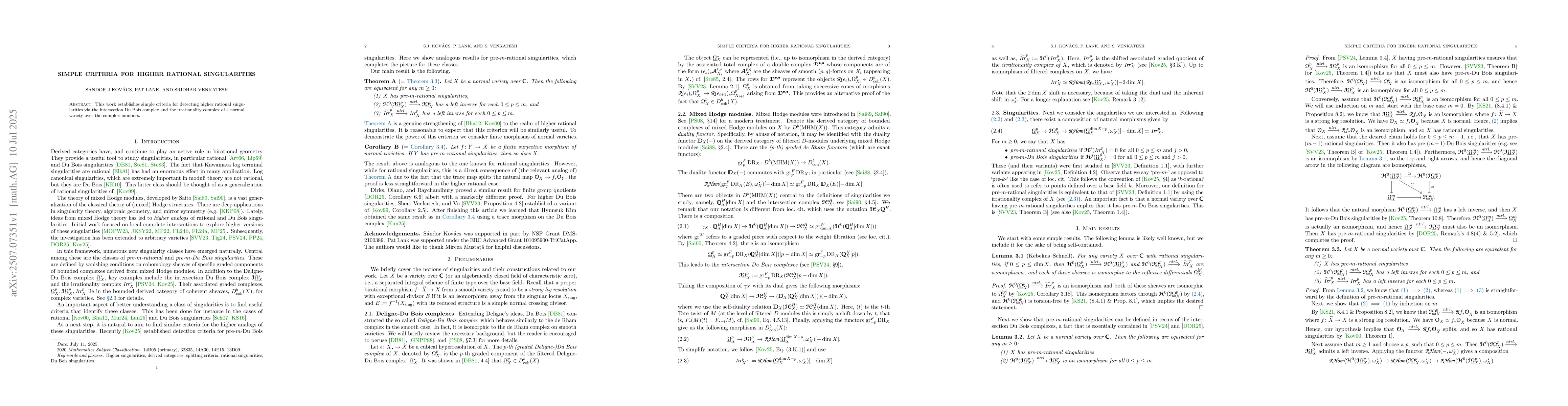 Thumbnail for Simple criteria for higher rational singularities