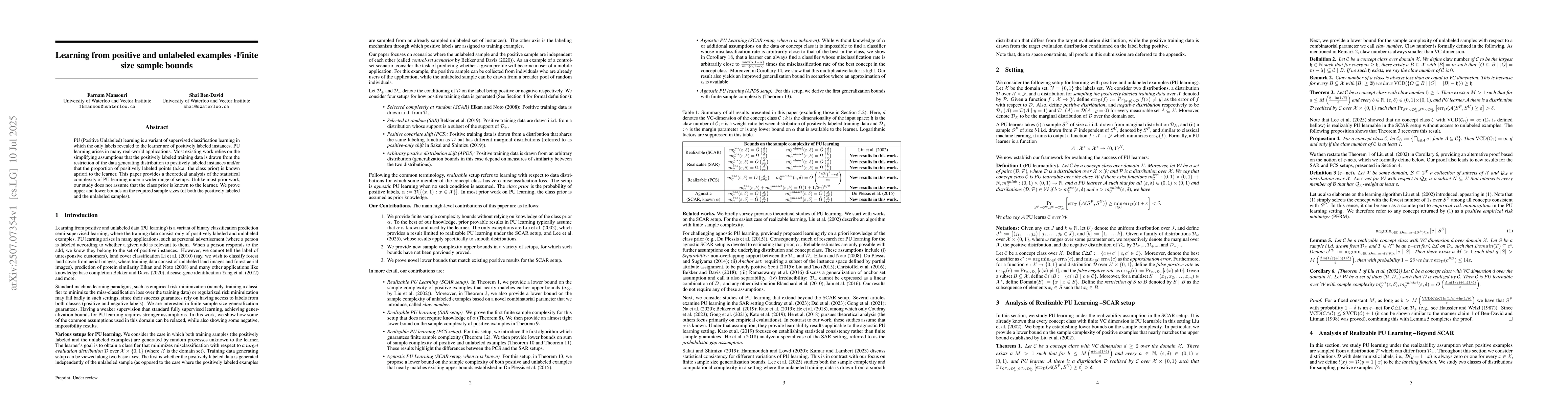 Thumbnail for Learning from positive and unlabeled examples -Finite size sample bounds