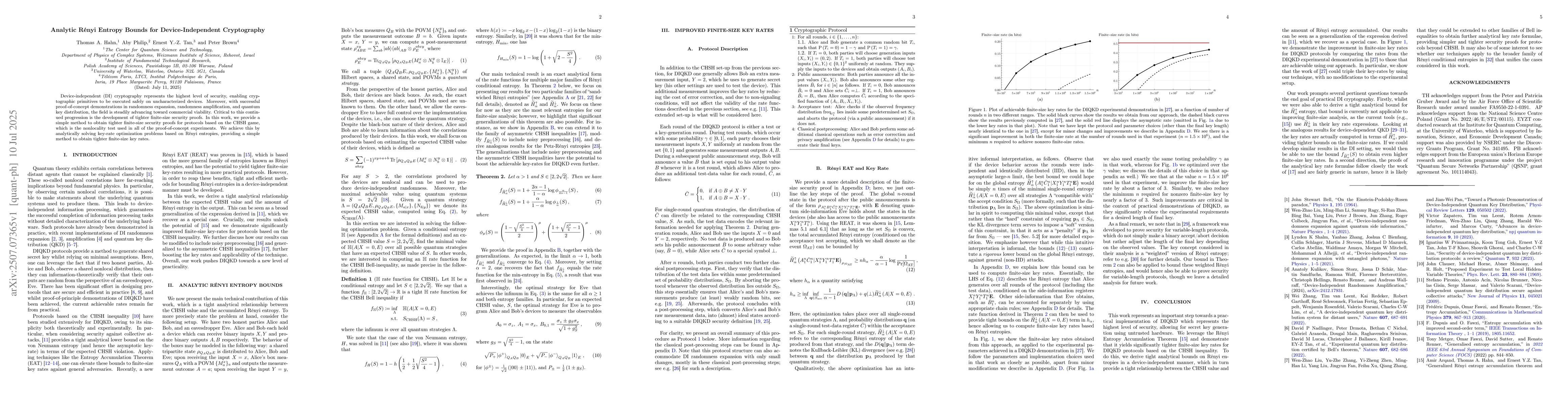 Thumbnail for Analytic Rényi Entropy Bounds for Device-Independent Cryptography