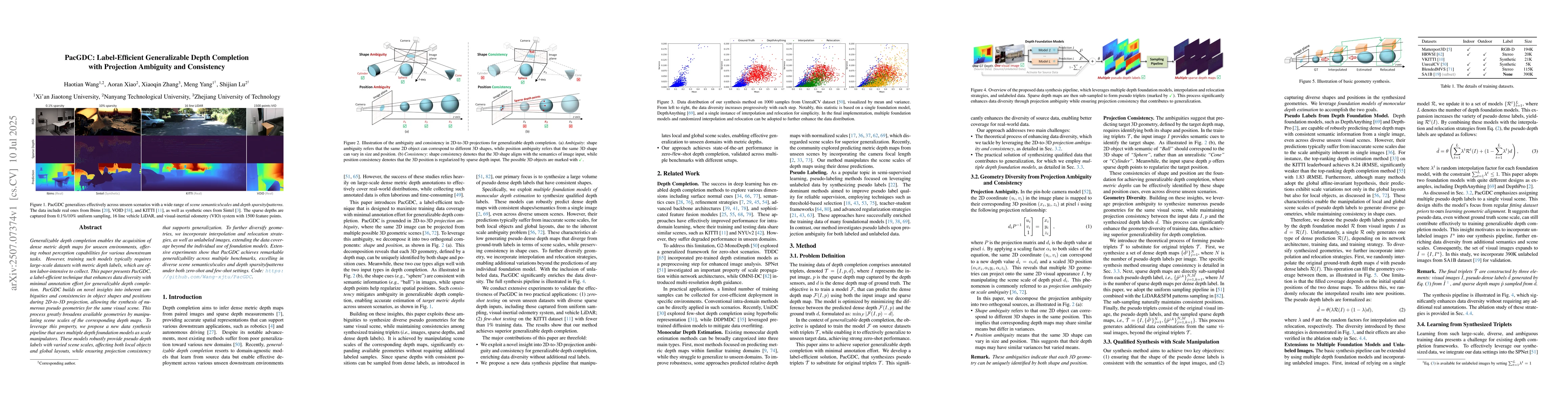 Thumbnail for PacGDC: Label-Efficient Generalizable Depth Completion with Projection
  Ambiguity and Consistency