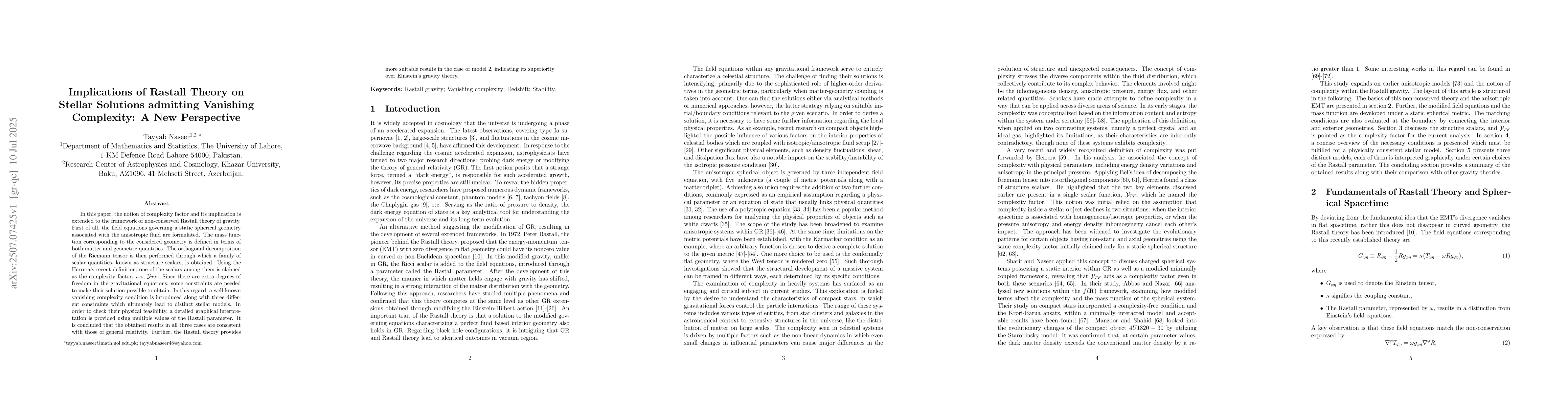 Thumbnail for Implications of Rastall Theory on Stellar Solutions admitting Vanishing
  Complexity: A New Perspective
