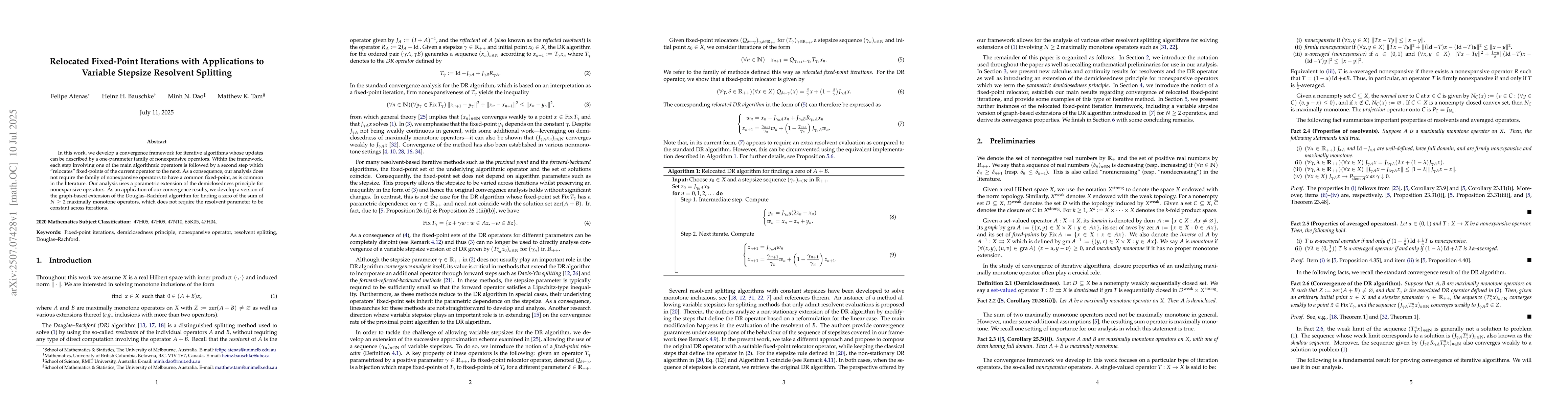 Thumbnail for Relocated Fixed-Point Iterations with Applications to Variable Stepsize
  Resolvent Splitting