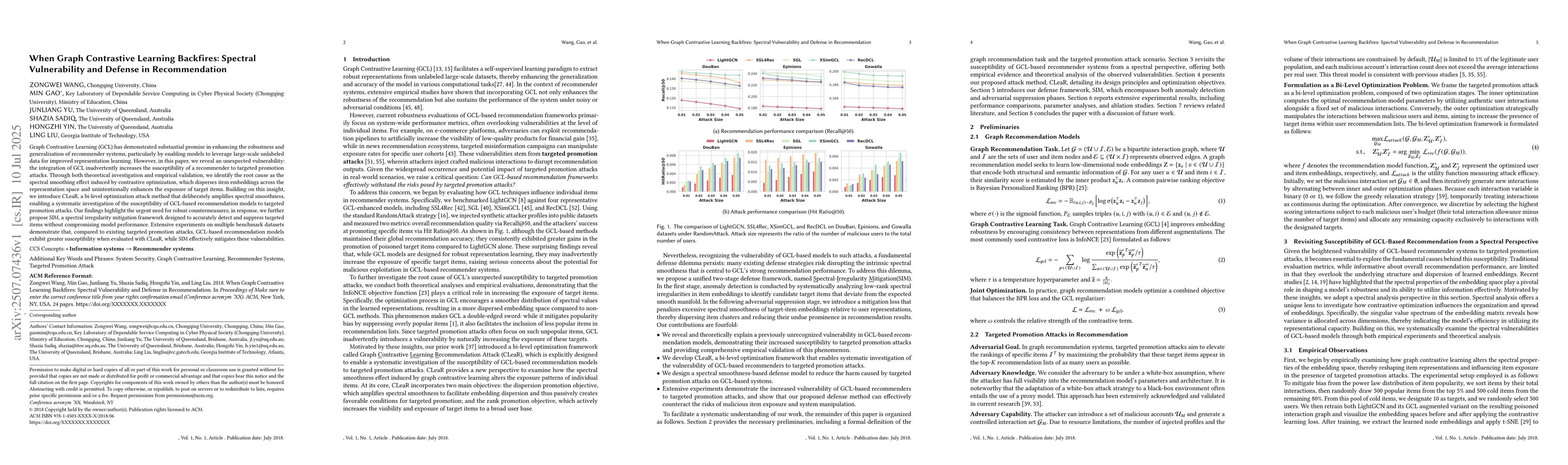 Thumbnail for When Graph Contrastive Learning Backfires: Spectral Vulnerability and
  Defense in Recommendation